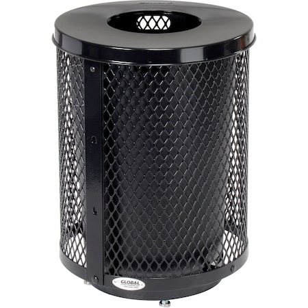 Global Industrial Outdoor Diamond Steel Trash Can With Flat Lid & Base, 36 Gallon, Black 261924BKD
